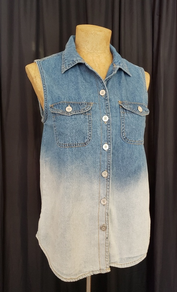 Minkpink Denim Ombre Sleeveless Button Up Vest